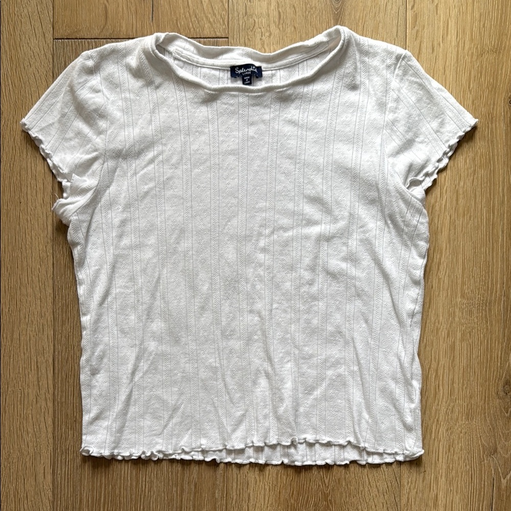 Splendid White Ribbed Short Sleeve Tee